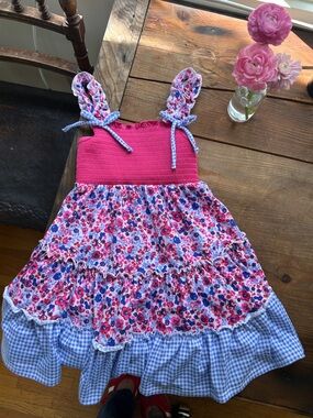 Jona Michelle Girls Pink and Blue Floral Tiered Sundress